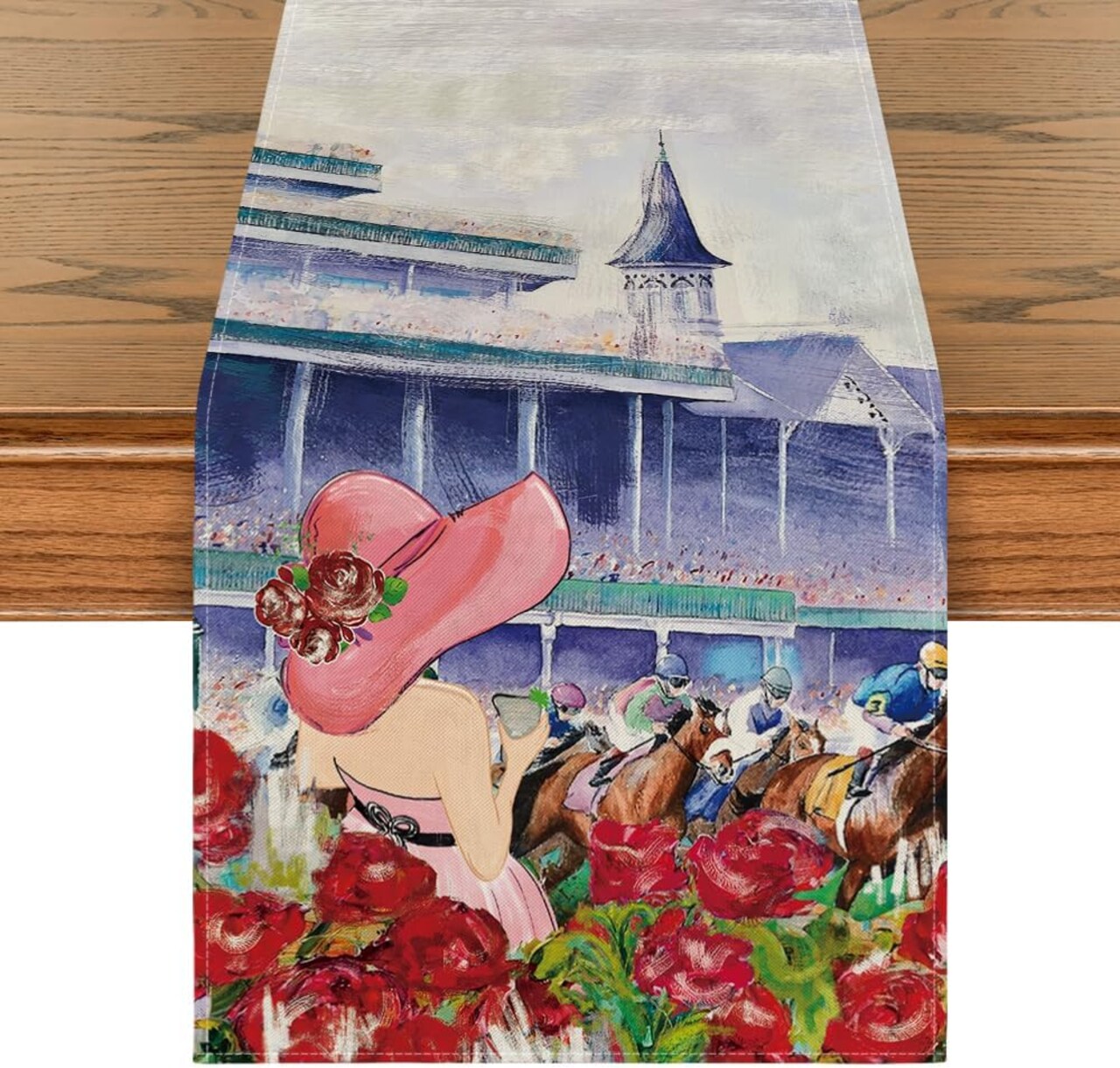 Rose Horse Racing Castle Kentucky Derby Table Runner, Sports Festival Kitchen Dining Table Decoration for Home Party Decor 13x72 Inch
